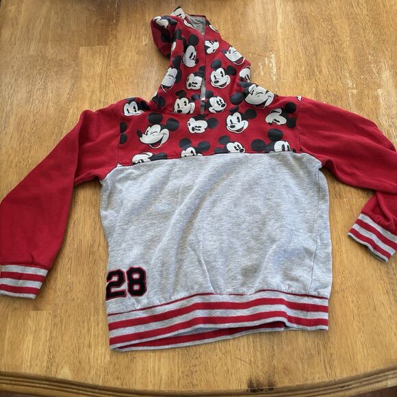 Kids Disney Mickey Mouse Hoodie Size‎ 7/8 Red Grey Comfy Outdoors Theme Park Fun - Picture 2 of 14